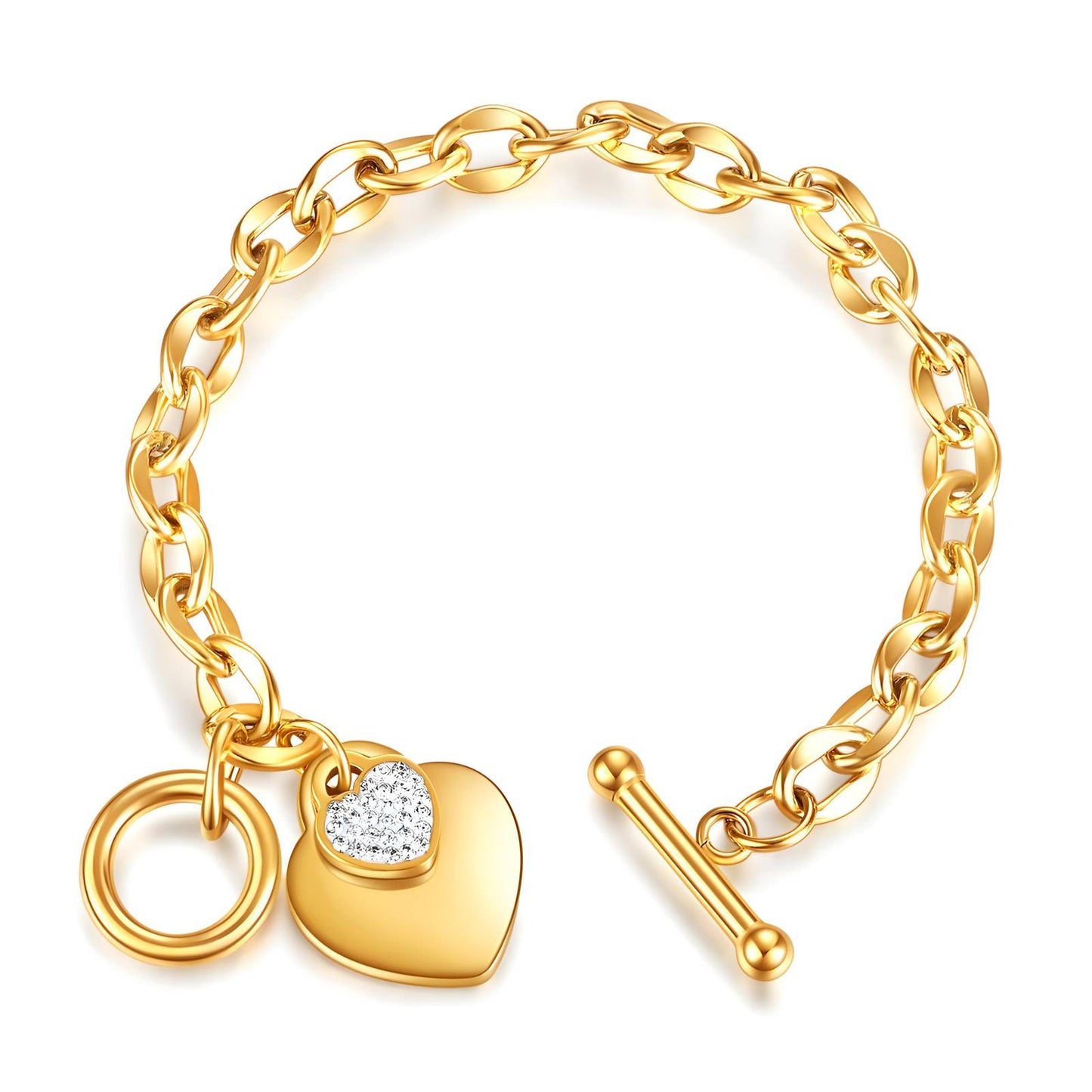 18k Gold-plated Stainless Steel Heart Chain Bracelet