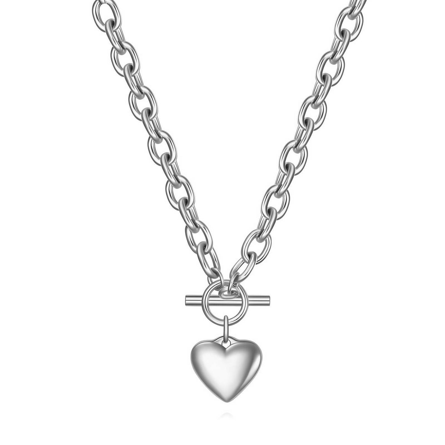 Stainless Steel Heart Charm and Clasp Necklace
