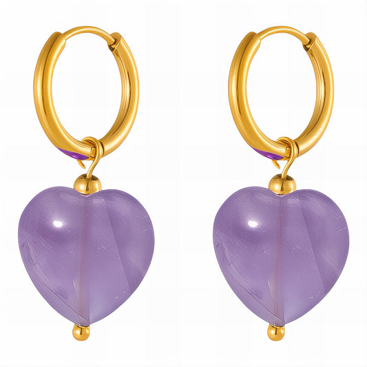 18k Gold-plated Stainless Steel Purple Heart Earrings