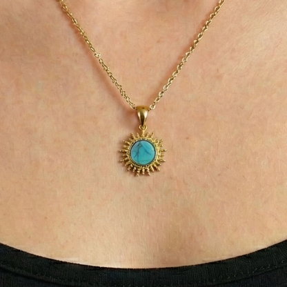 18k Gold-plated Stainless Steel Turquoise Sun Necklace