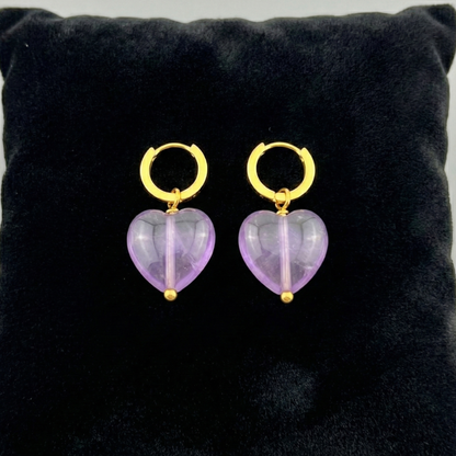 18k Gold-plated Stainless Steel Purple Heart Earrings