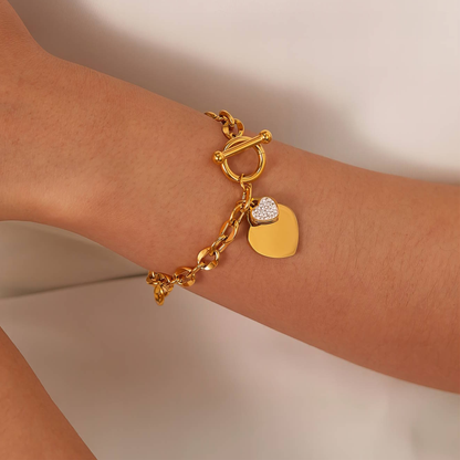 18k Gold-plated Stainless Steel Heart Chain Bracelet