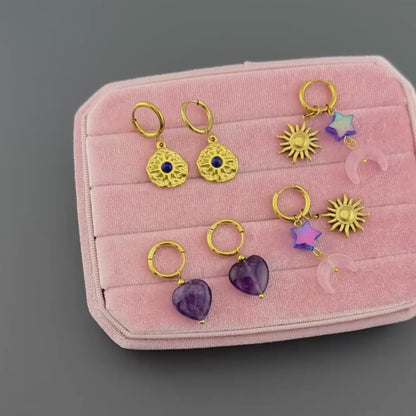 18k Gold-plated Stainless Steel Purple Heart Earrings