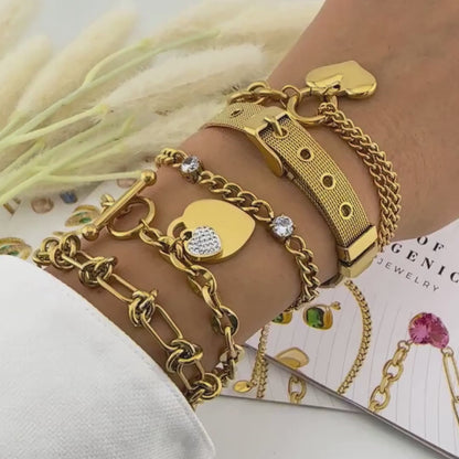 18k Gold-plated Stainless Steel Heart Chain Bracelet